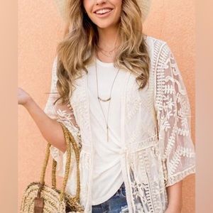 Joyfolie Women’s Anna Lee Off White Lace Kimono New Lace Duster Maternity Bridal